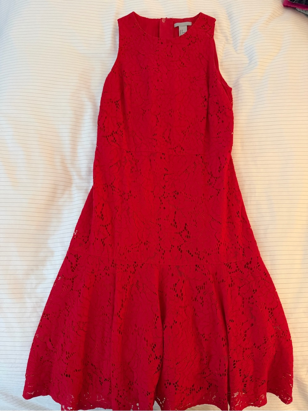 H&M Lace Fit & Flare Sleeveless Dress - Red